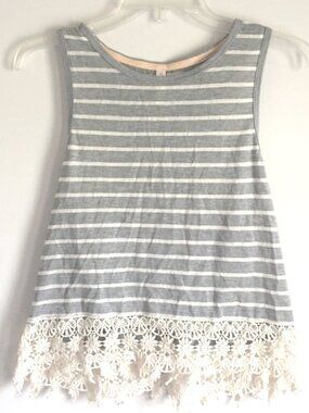Xhilaration Gray and White Striped Crochet Tank